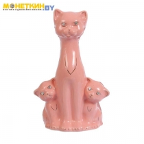 Копилка «Кошка с котятами» глазурь розовая